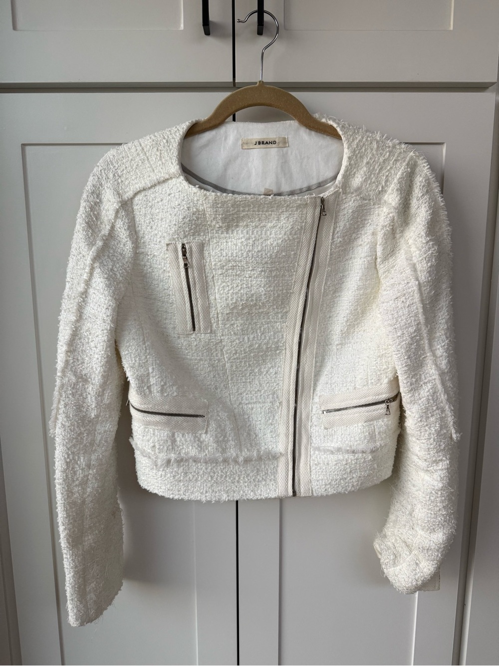 J Brand Off-White Bouclé Zip-Front Jacket